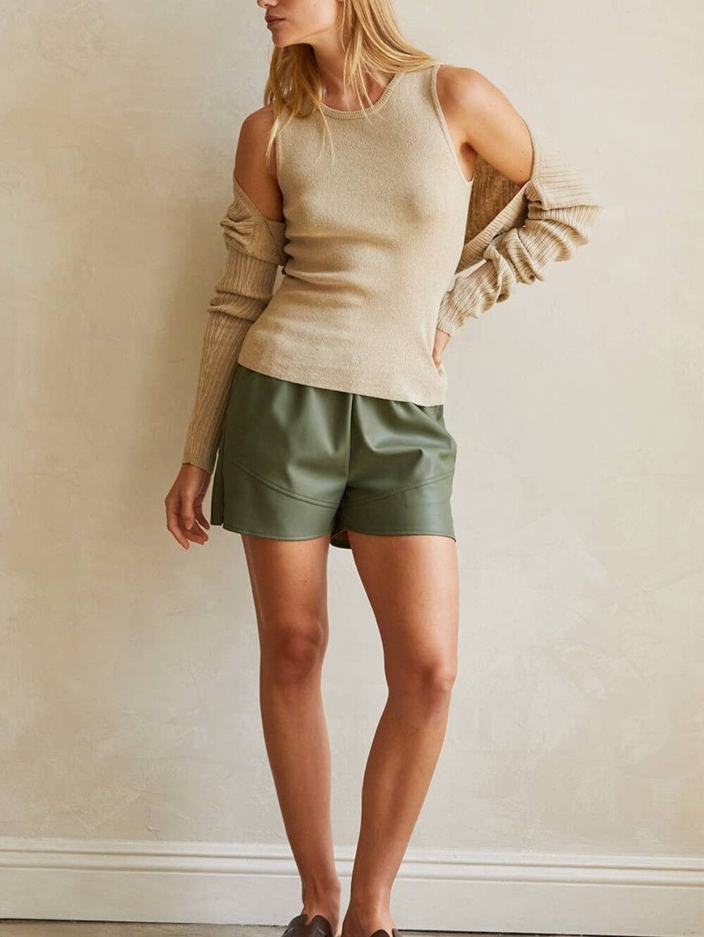 Crescent Beige Ribbed Tank & Bolero Set